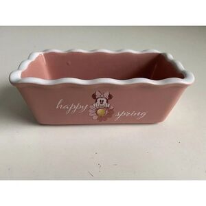Disney Minnie Mouse Happy Spring Mini Loaf Bread Baking Pan Dish Ceramic New